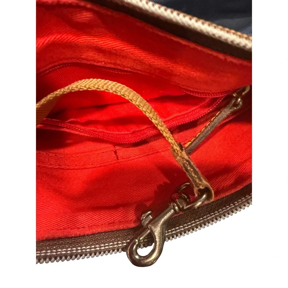 Dooney & Bourke Navy Blue Nylon Tan Leather Trim Crossbody Bag Duck Logo